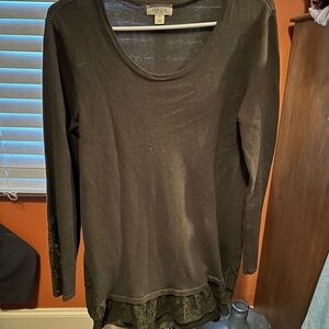 Style & Co. Dark Green Long Sleeve Top with Lace Hem